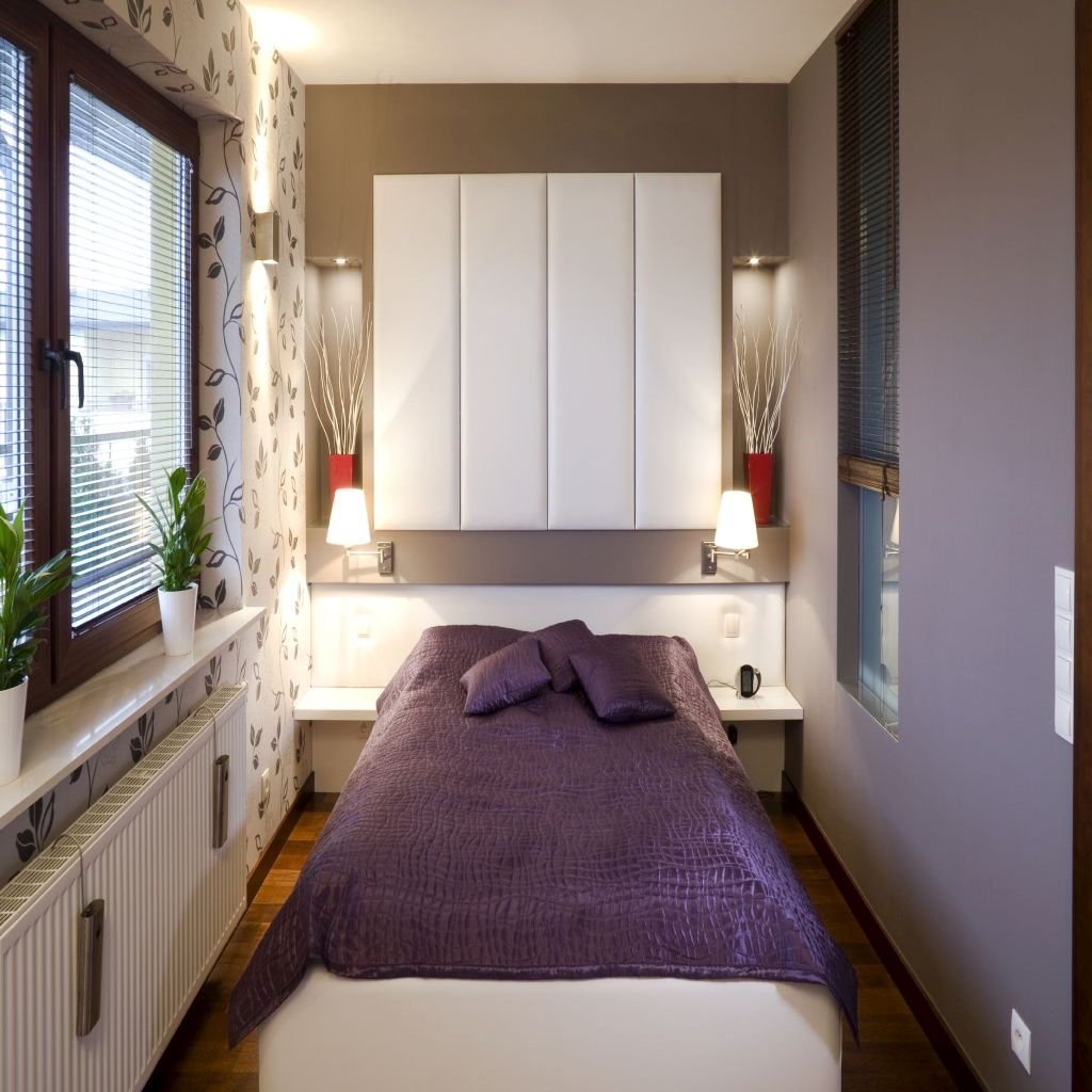 Дизайн спальни узкой в современном стиле
