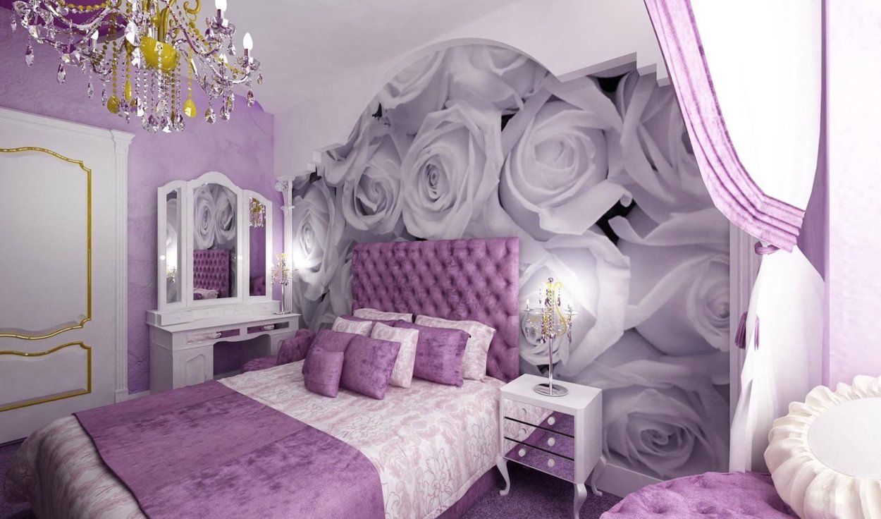 Интерьер спальни в фиолетовых тонах