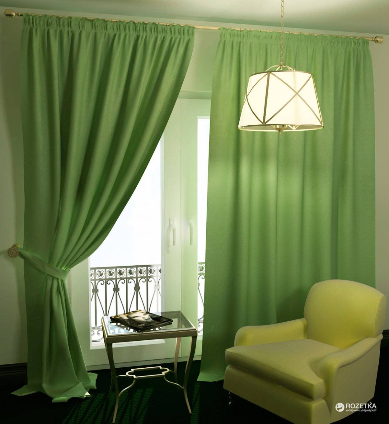 Серо зеленые шторы в спальню